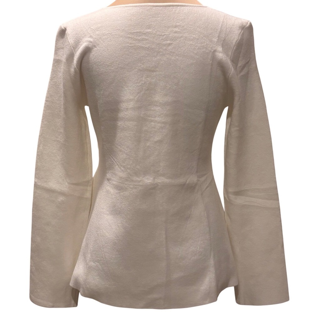 Cicy Bell Peplum Cardigan Women Medium White Gold Button Long Sleeve - Picture 3 of 7